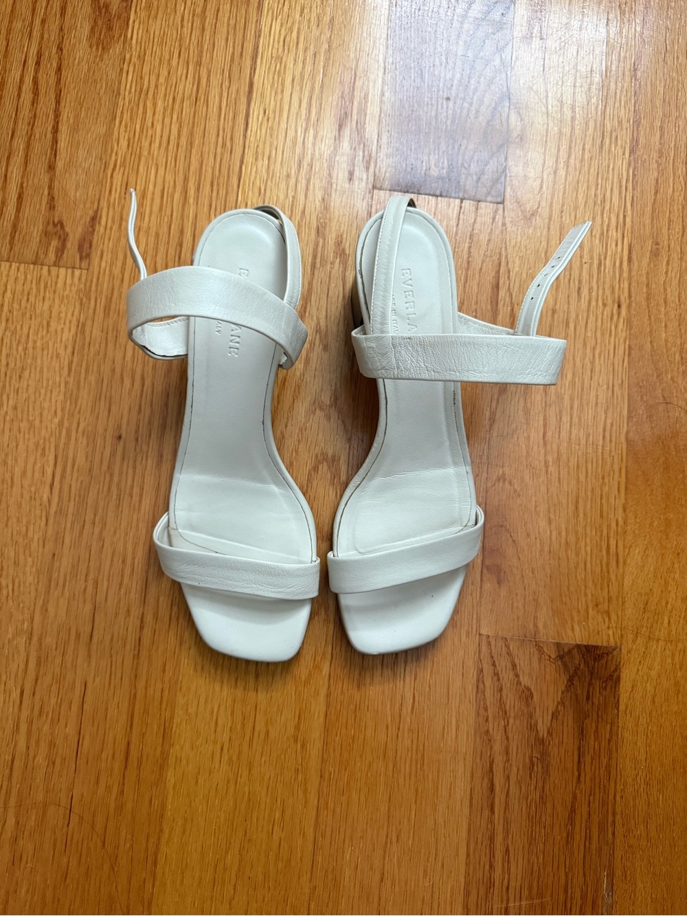 Everlane Off-White Leather Square-Toe Two-Strap Heels